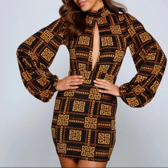 Key hole brocade print dress - Picture 4 of 5